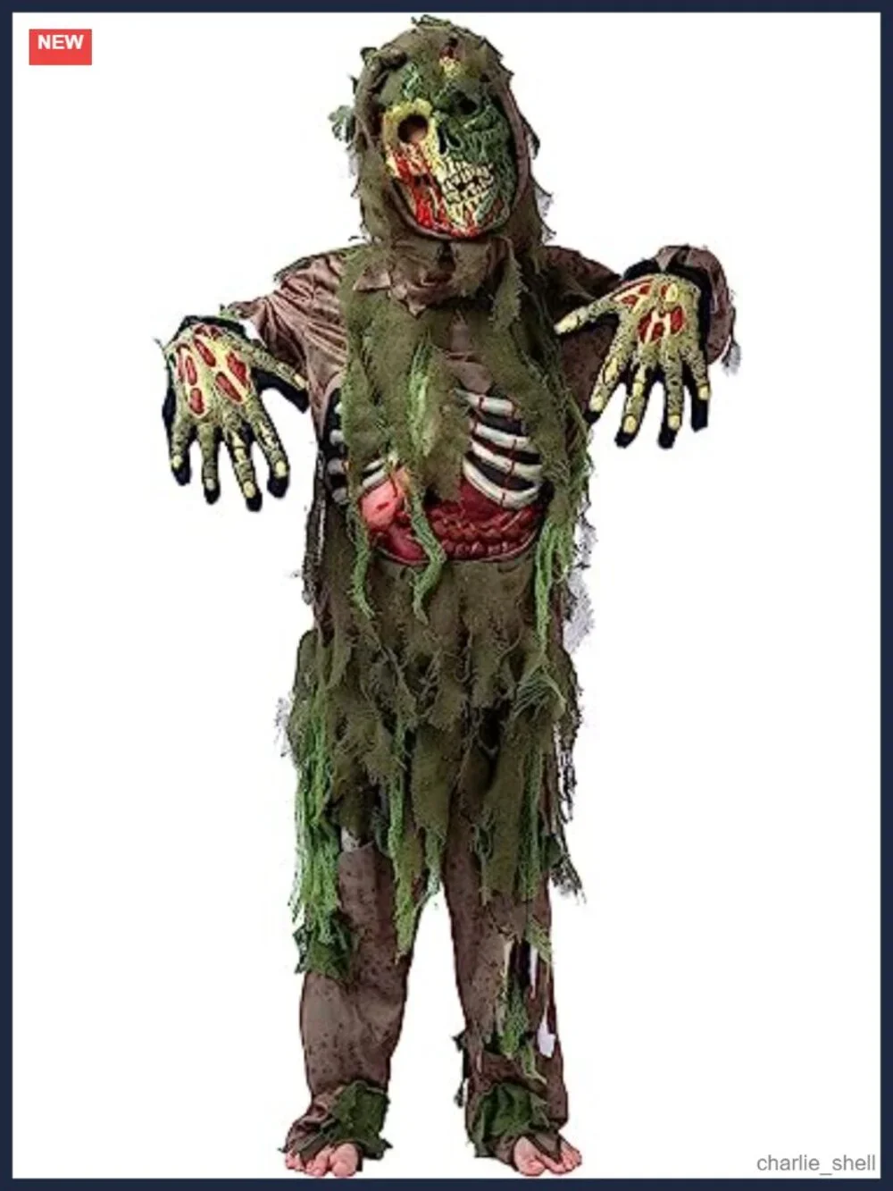 Kids Swamp Zombie Costume 4 Piece Skeleton Living Dead Halloween Role Play